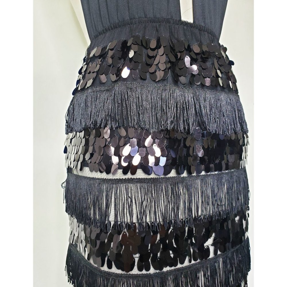 BLITHE Womens Black Fringe and Sequin Party Dress Retro 20s L NWT - Picture 6 of 12
